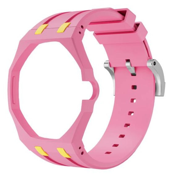 Rose Soleil two-tone pink and yellow sport rubber strap and wrist adapter for the Royal Pop pocket watch