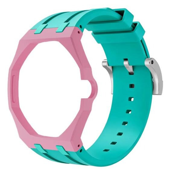 Rose Teal two-tone pink and teal sport rubber strap and wrist adapter for the Royal Pop pocket watch