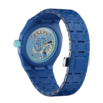Lan Ba blue ceramic Royal Pop wrist adapter — caseback view