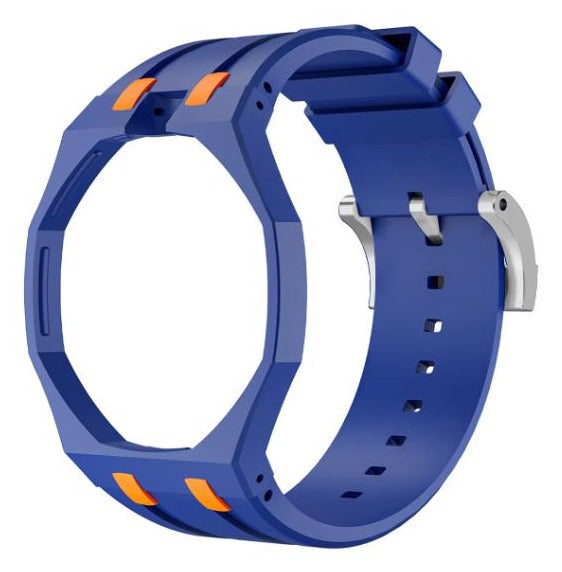 Azur Orange two-tone blue and orange sport rubber strap and wrist adapter for the Royal Pop pocket watch