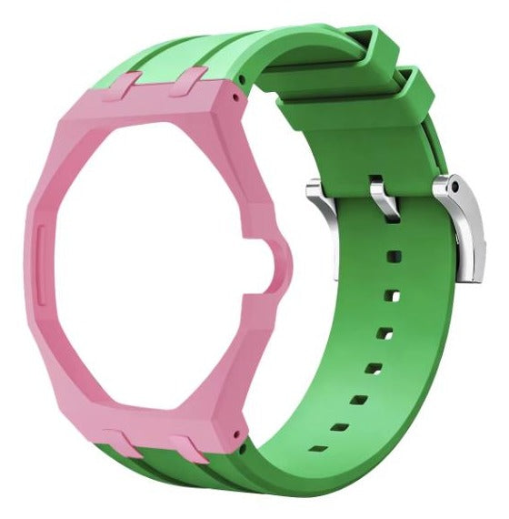 Rose Verde two-tone pink and green sport rubber strap and wrist adapter for the Royal Pop pocket watch