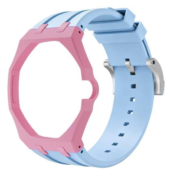Rose Ciel two-tone pink and sky blue sport rubber strap and wrist adapter for the Royal Pop pocket watch