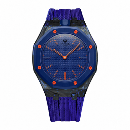 Forged Carbon + FKM Royal Pop wrist adapter — Dark Blue colourway render. Royal Pop watch sold separately.