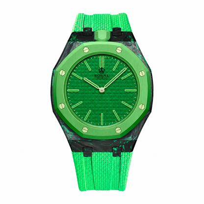 Forged Carbon + FKM Royal Pop wrist adapter — Green colourway render. Royal Pop watch sold separately.