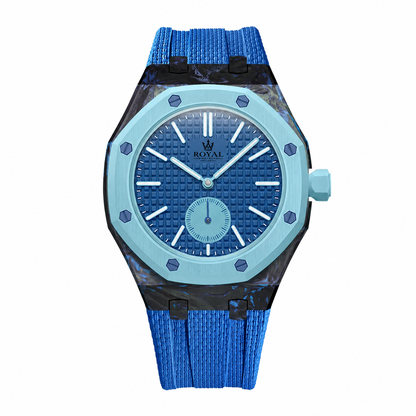 Forged Carbon + FKM Royal Pop wrist adapter — Light Blue colourway render. Royal Pop watch sold separately.