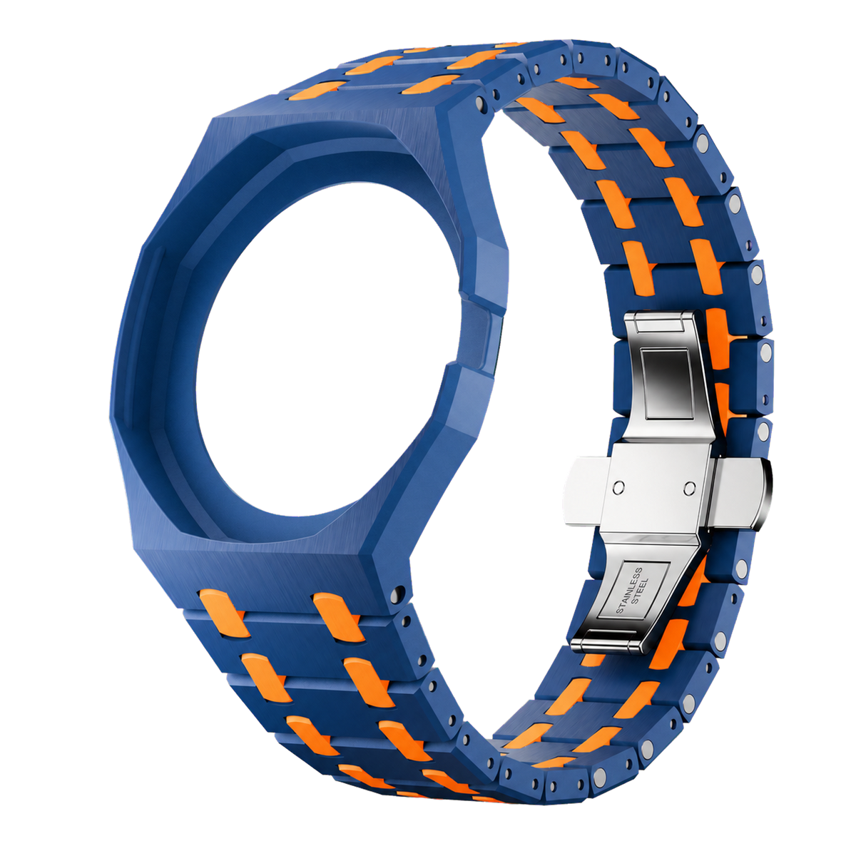 Azur Orange two-tone navy and orange ceramic strap and wrist adapter for the Royal Pop pocket watch