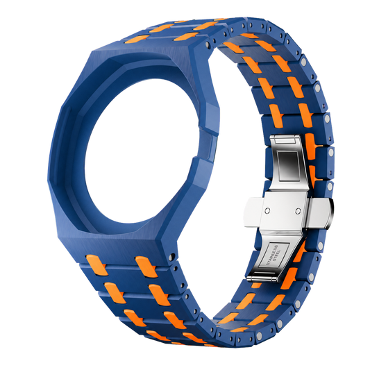 Azur Orange two-tone navy and orange ceramic strap and wrist adapter for the Royal Pop pocket watch