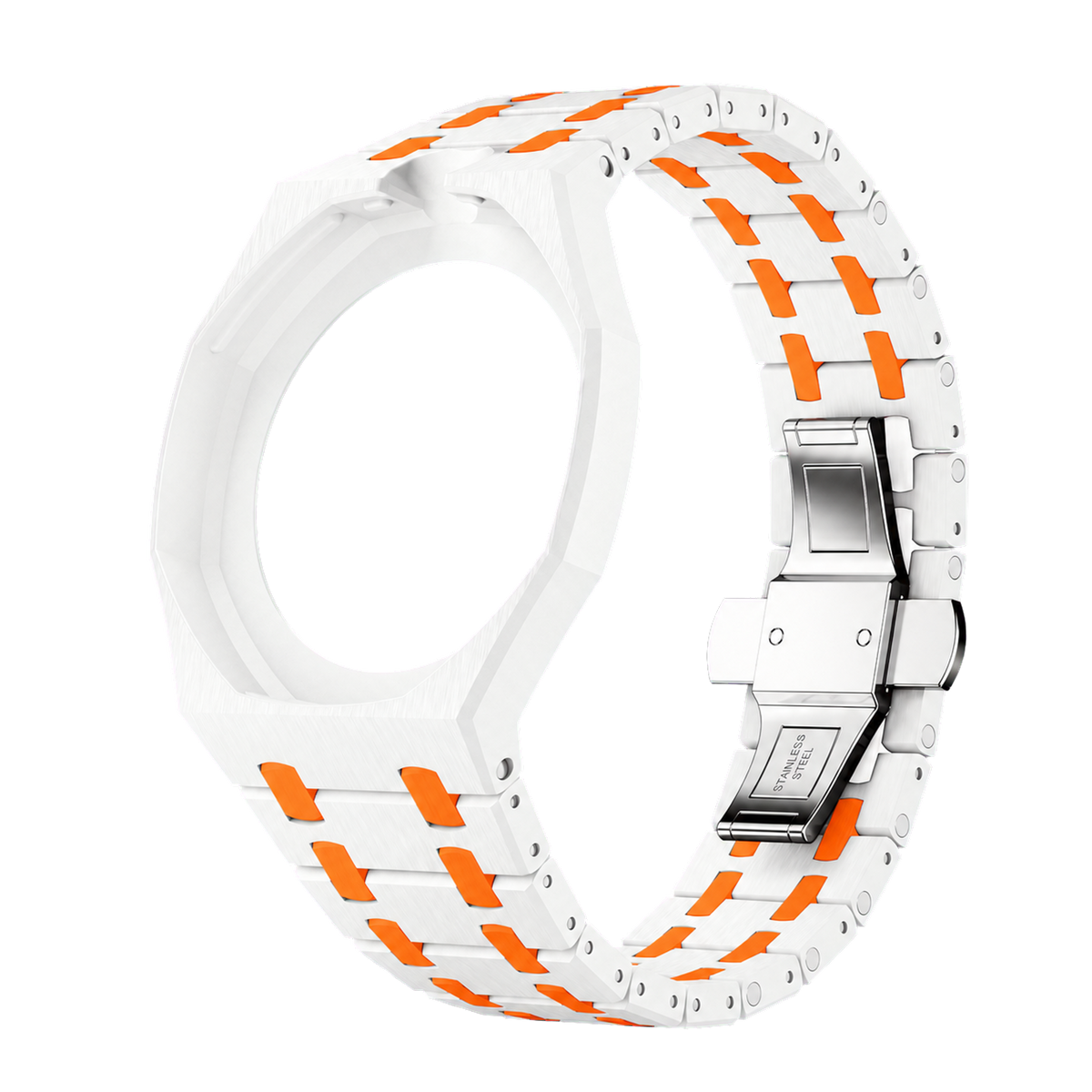 Blanc Orange two-tone white and orange ceramic strap and wrist adapter for the Royal Pop pocket watch
