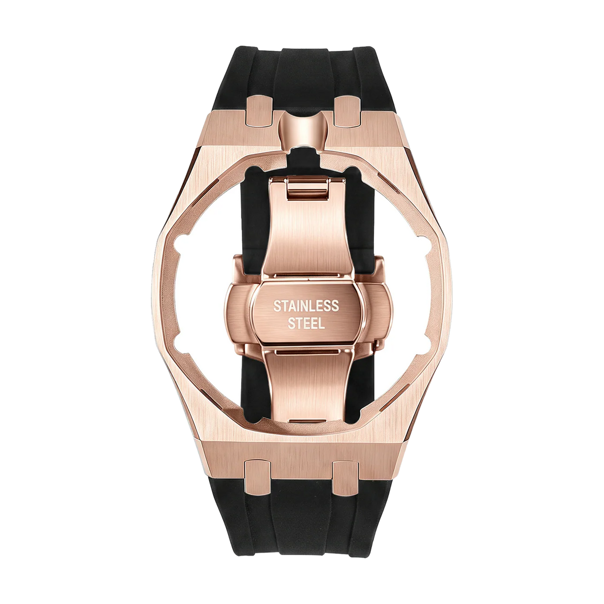 Rose gold steel frame with black sport rubber strap for the Royal Pop pocket watch