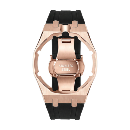 Rose gold steel frame with black sport rubber strap for the Royal Pop pocket watch