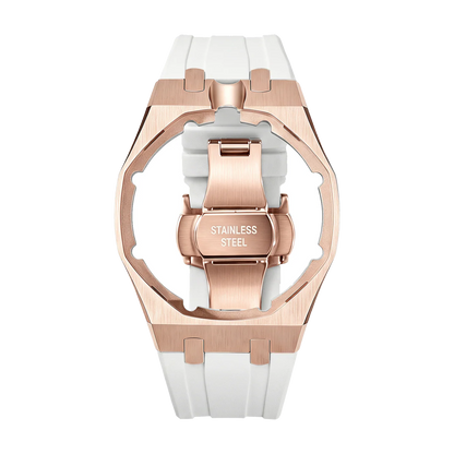 Rose gold steel frame with white sport rubber strap for the Royal Pop pocket watch