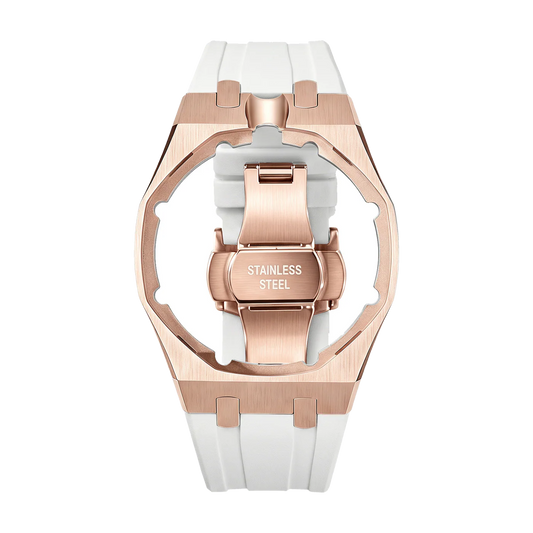 Rose gold steel frame with white sport rubber strap for the Royal Pop pocket watch