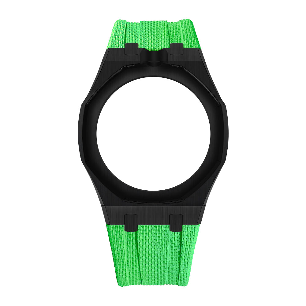 Black Open-Bezel Metal + FKM Royal Pop wrist adapter — Green / 12 o'clock