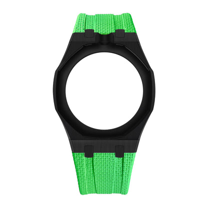 Black Open-Bezel Metal + FKM Royal Pop wrist adapter — Green / 12 o'clock