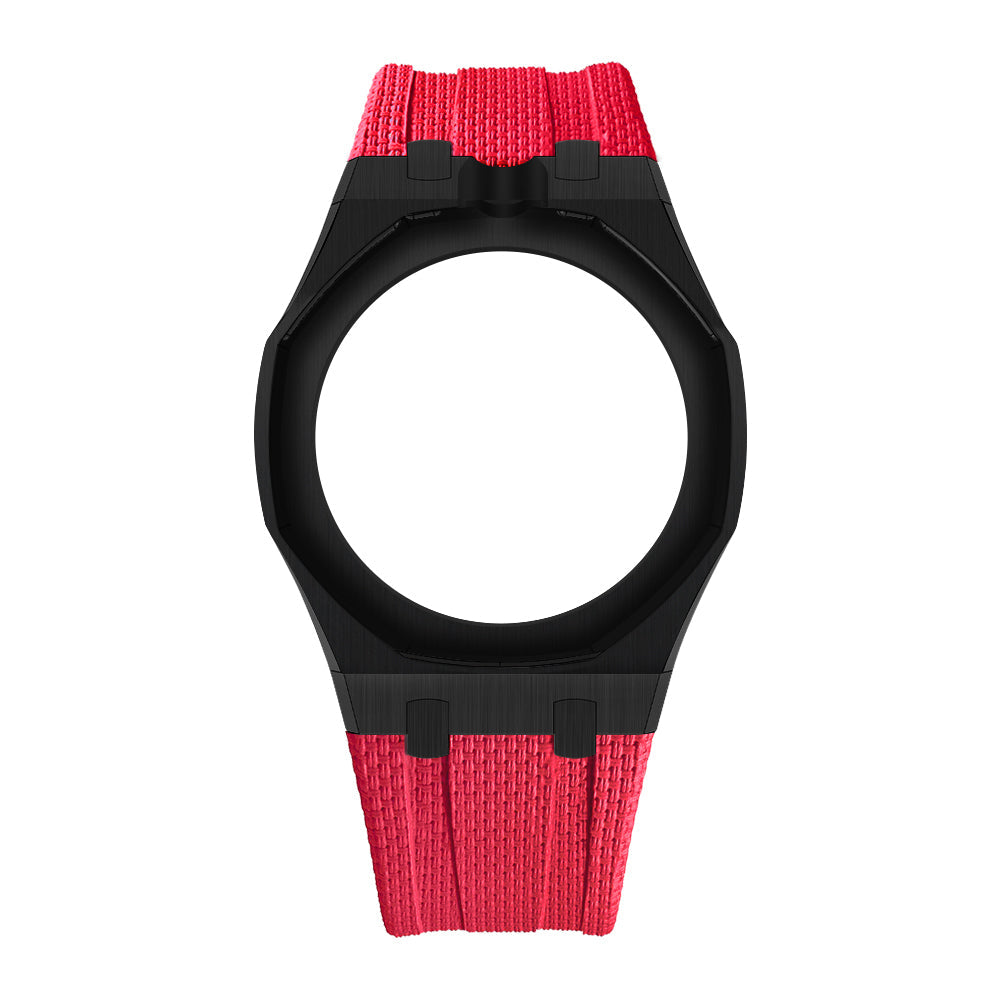 Black Open-Bezel Metal + FKM Royal Pop wrist adapter — Red / 12 o'clock