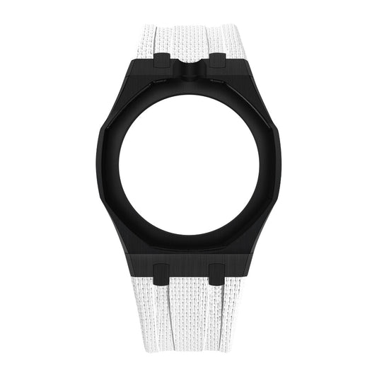 Black Open-Bezel Metal + FKM Royal Pop wrist adapter — White / 12 o'clock