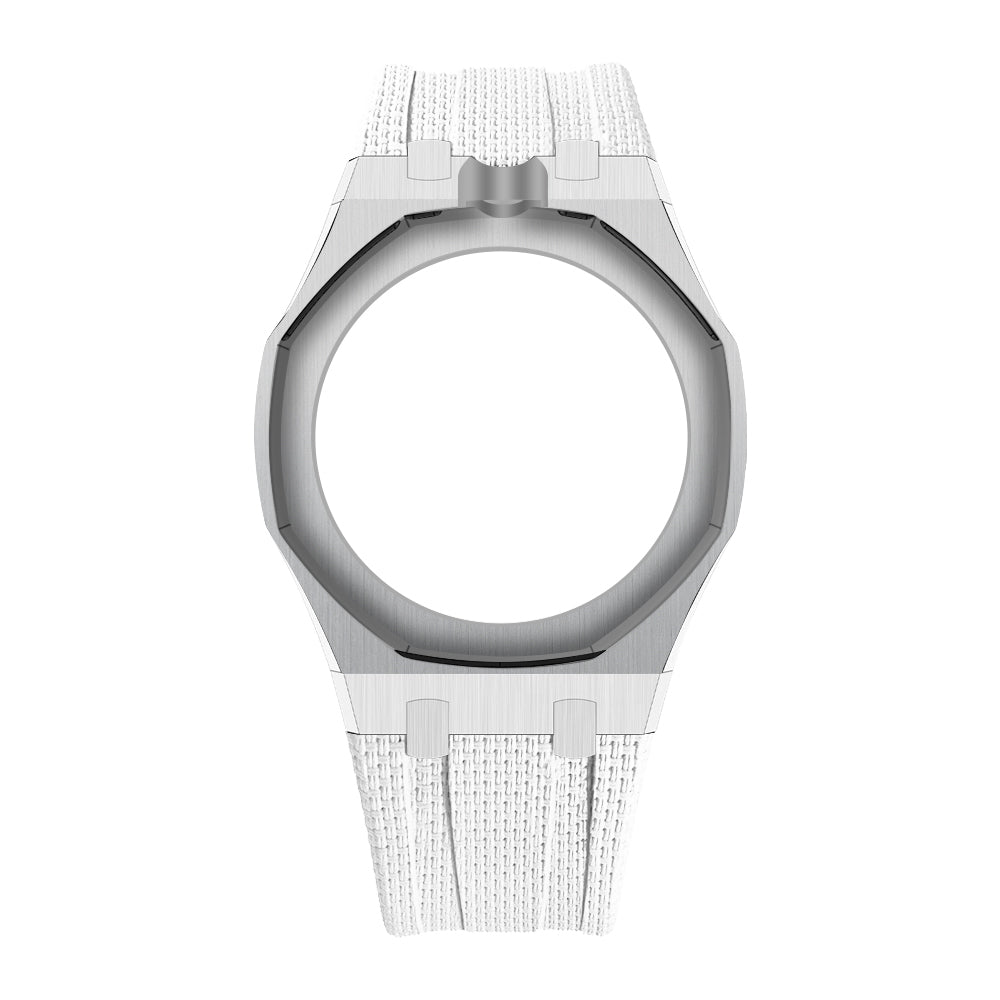 Silver Open-Bezel Metal + FKM Royal Pop wrist adapter — White / 12 o'clock