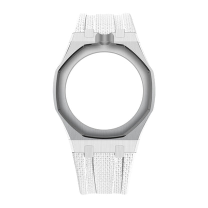 Silver Open-Bezel Metal + FKM Royal Pop wrist adapter — White / 12 o'clock